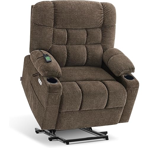 MCombo Dual Motor Power Lift Recliner Chair with Massage and Dual Heating for Elderly, Lay-Flat for Sleeping, Extra Wide for Big and Tall, Fabric R7070 (Coffee)