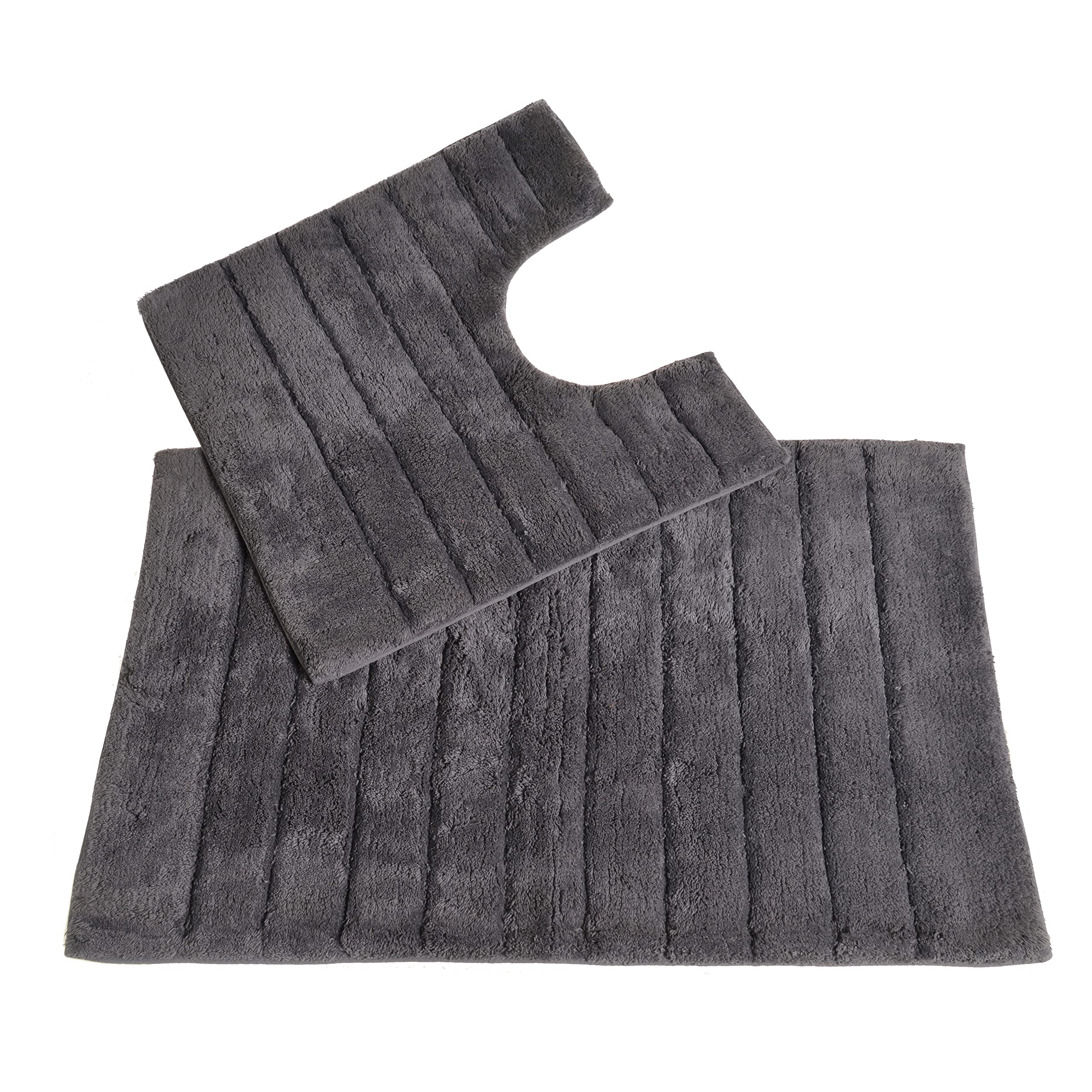 Allure Ribbed Design 2 Piece Bath and Pedestal Toilet Mat Set, 100% Cotton (Charcoal Grey) โ image 1