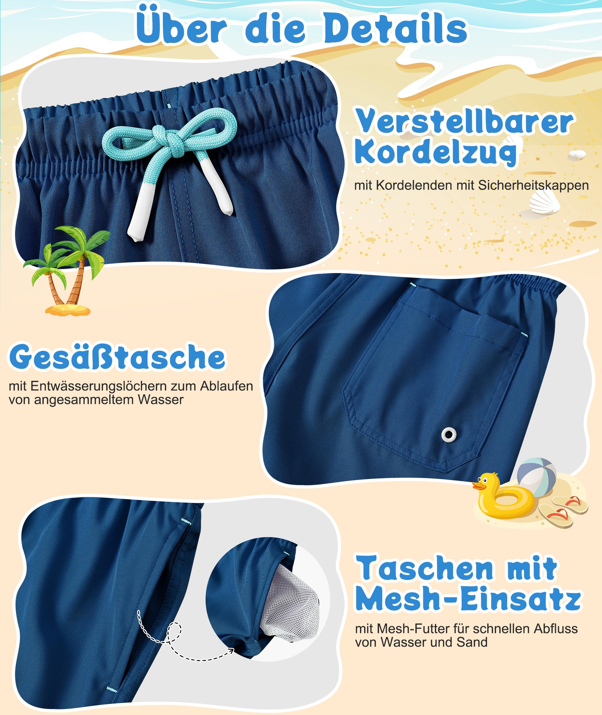 Zoofly Pantalones Cortos de Playa para Niños con Forro Compresivo, Secado Rápido y Transpirable, Cintura Elástica y Bolsillos, para Niños de 4-16Años