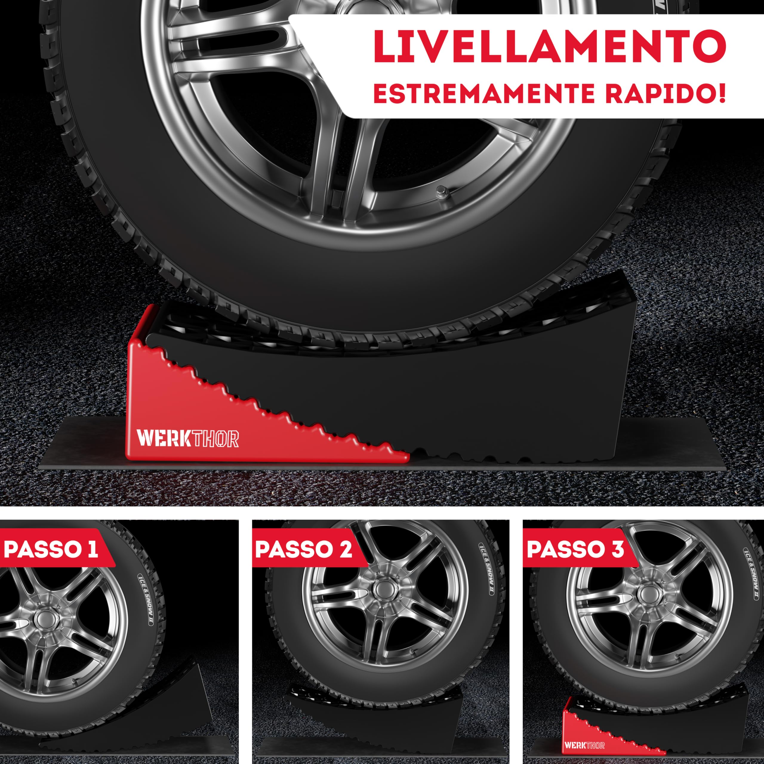 WERKTHOR Cunei per Camper Rosso Set di 2, Collaudati per Caravan e Rimorchi fino a 13,5t, con Borsa di Trasporto
