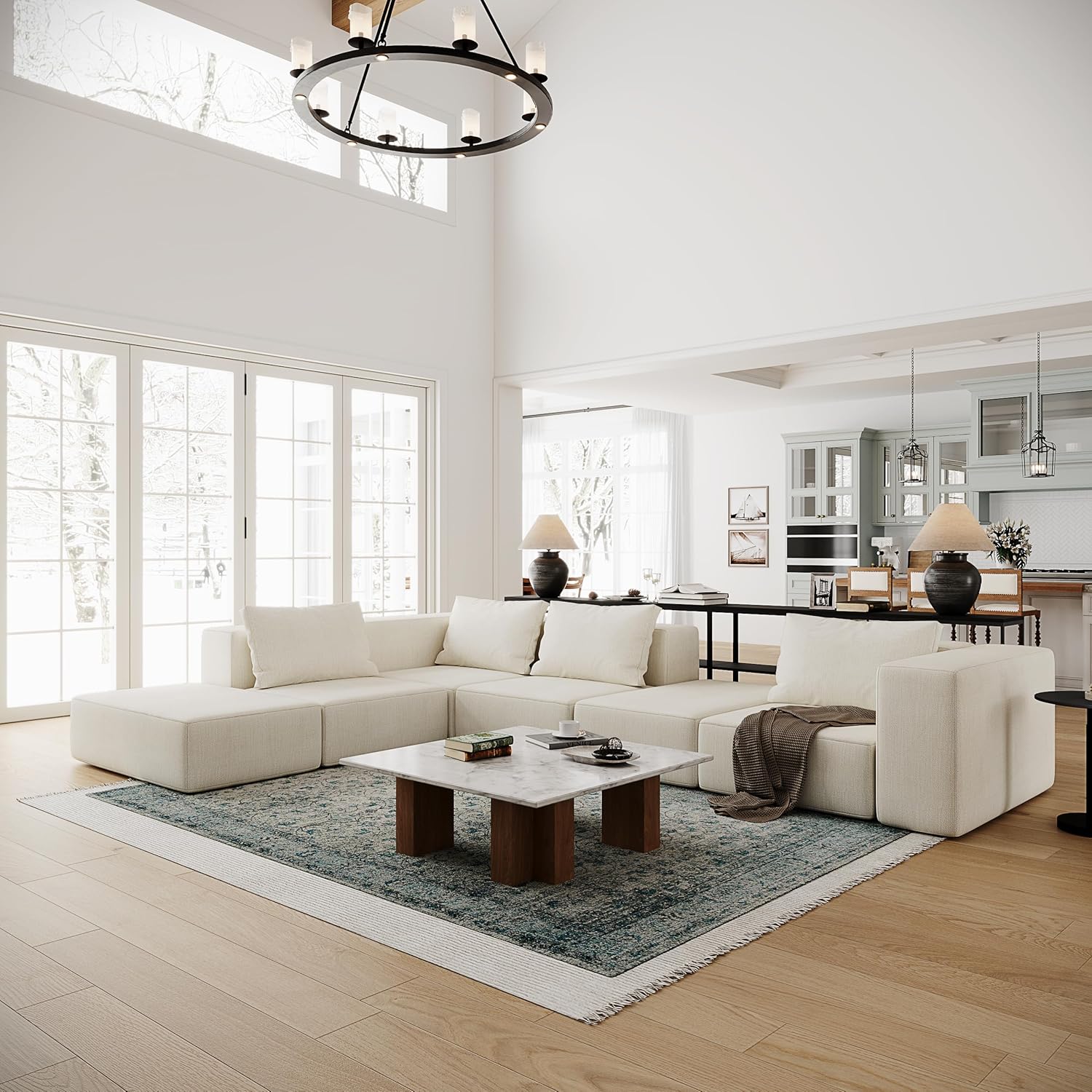 Acanva Oversized Modular Sectional Sofa with Removable Washable Slipcovers, Modern Low Profile Deep Seat Couch for Living Room, Linen-Like-Cream, 4 Armless Chairs & 4 Armrests/Ottomans