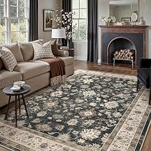 HUGEAR Area Rug 9x12 Vintage Black Machine Washable Living Room Rugs Distressed Retro Floral Vacuumable Low Pile Carpet Bedroom Office Dining Farmhouse Playroom Laundry Office Non Slip