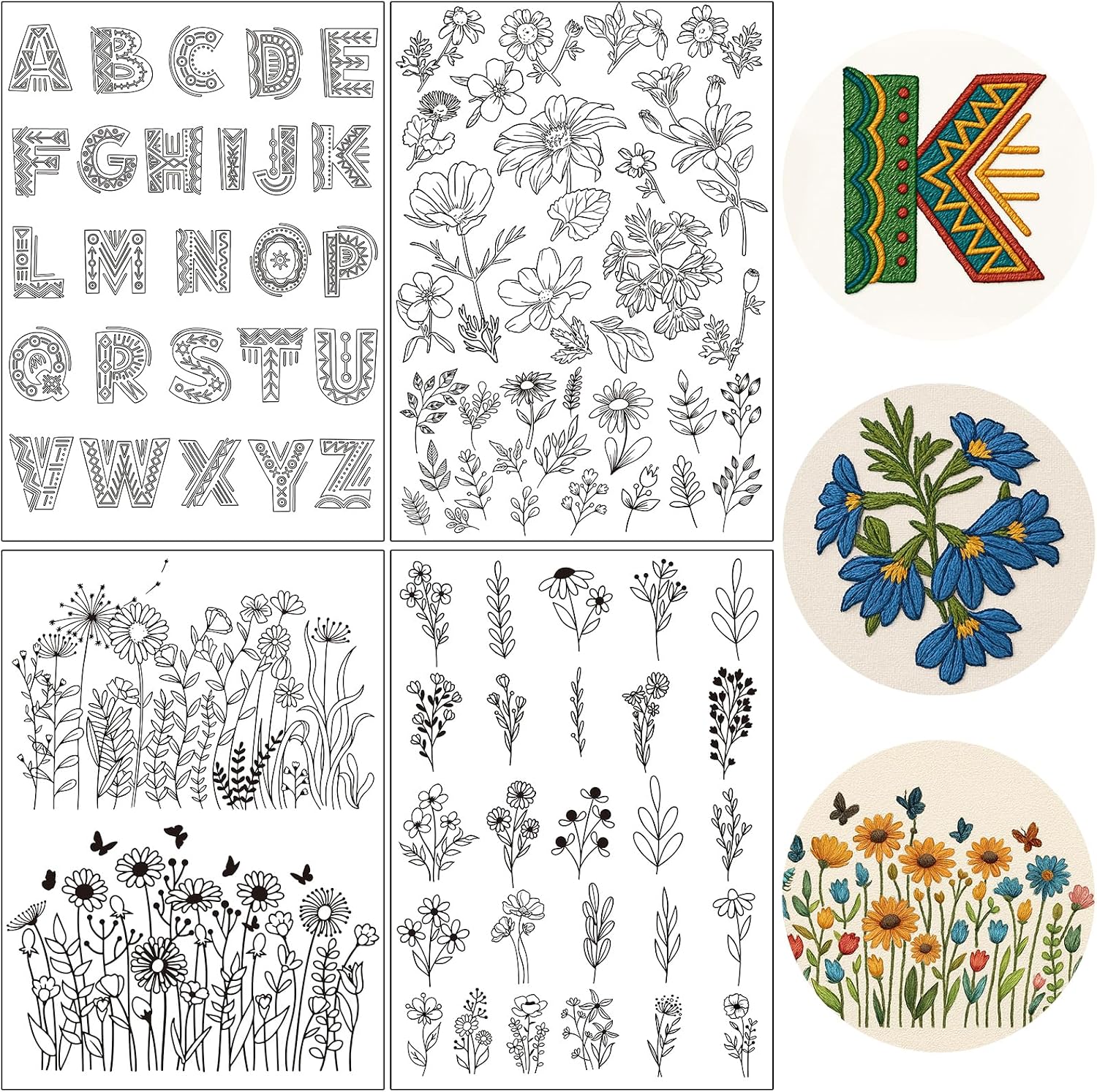 Flower Water Soluble Embroidery Patterns, 3 Sheets 80 Pcs Stick and Stitch Embroidery Papers Wash Away, Transfer Paper with Pre-Printed Floral Leaves Designs for Hand Sewing Lovers Beginners
