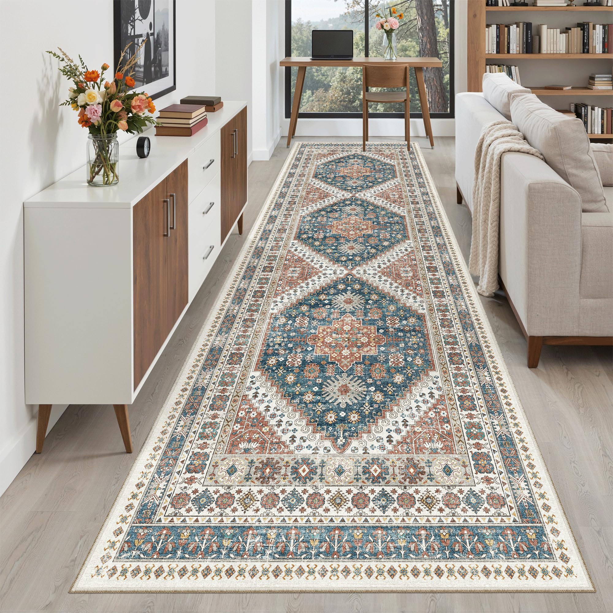 Madane Hallway Rug 3x10, Kitchen Rugs Washable Entryway Rug Vintage Kitchen Runners Non Slip Indoor Area Rug Farmhouse Carpet Runner for Bathroom