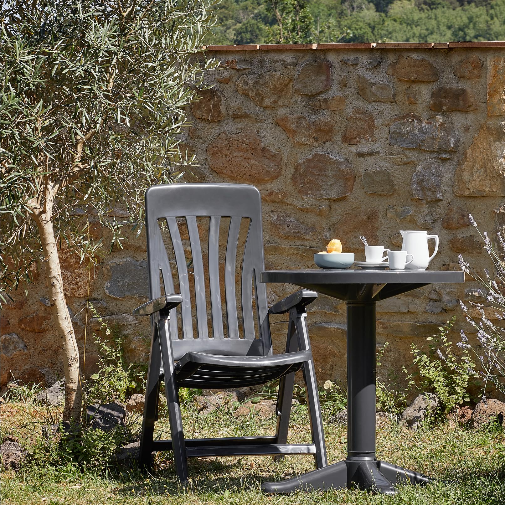 GARBAR BLANES Set 2 Silla con Brazos Multiposiciones Exterior | jardín, terraza, balcón, Playa, Piscina, Picnic, Camping, Catering | diseño, Ligero, Plegable, reclinable | Blanco