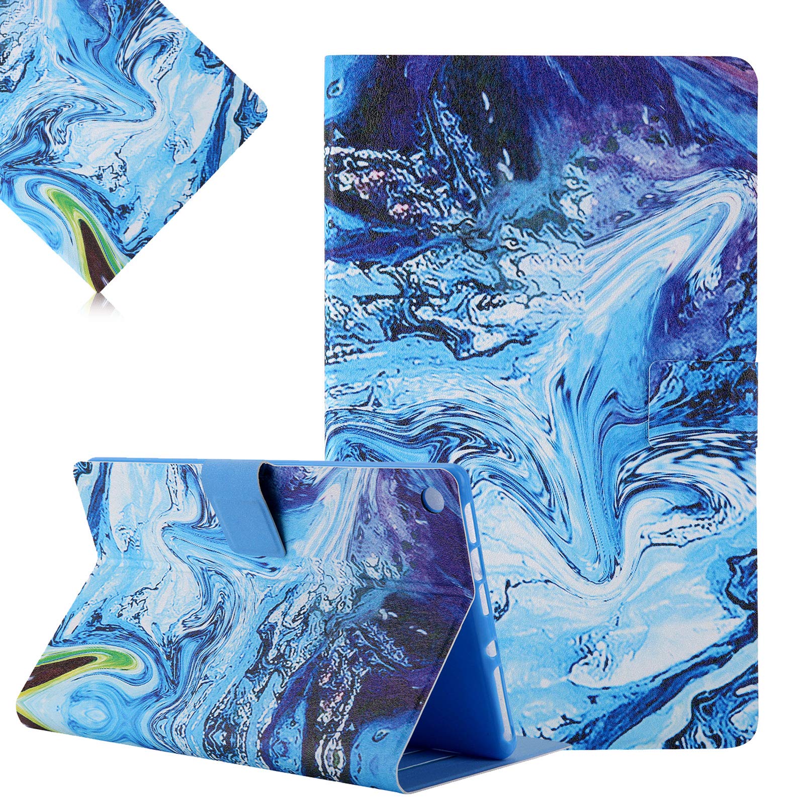 LCHDA Case for Amazon Fire HD 10 Tablet (9th / 7th Generation, 2019/2017 Released), Slim Lightweight Flip Smart Shell PU Leather Shockproof Protective Cover with Auto Wake/Sleep - Blue Turbulence