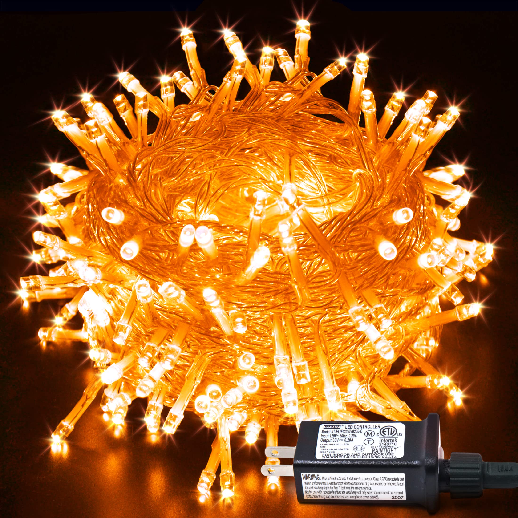 JMEXSUSS Connectable 33ft Orange Christmas Lights Indoor, 100 LED Orange String Lights Clear Wire, 8 Modes Outdoor Christmas Twinkle Light Plug in for Tree Party Decoration