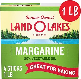 Land O'Lakes Margarine Sticks, 80% Vegetable Oil, 1 lb (4 Sticks) - Ideal for Baking & Cooking