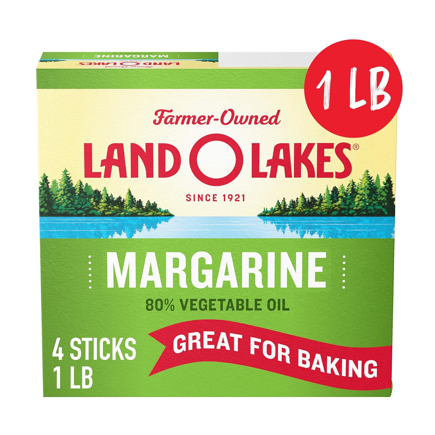 Land O'Lakes Margarine Sticks, 80% Vegetable Oil, 1 lb (4 Sticks) - Ideal for Baking & Cooking