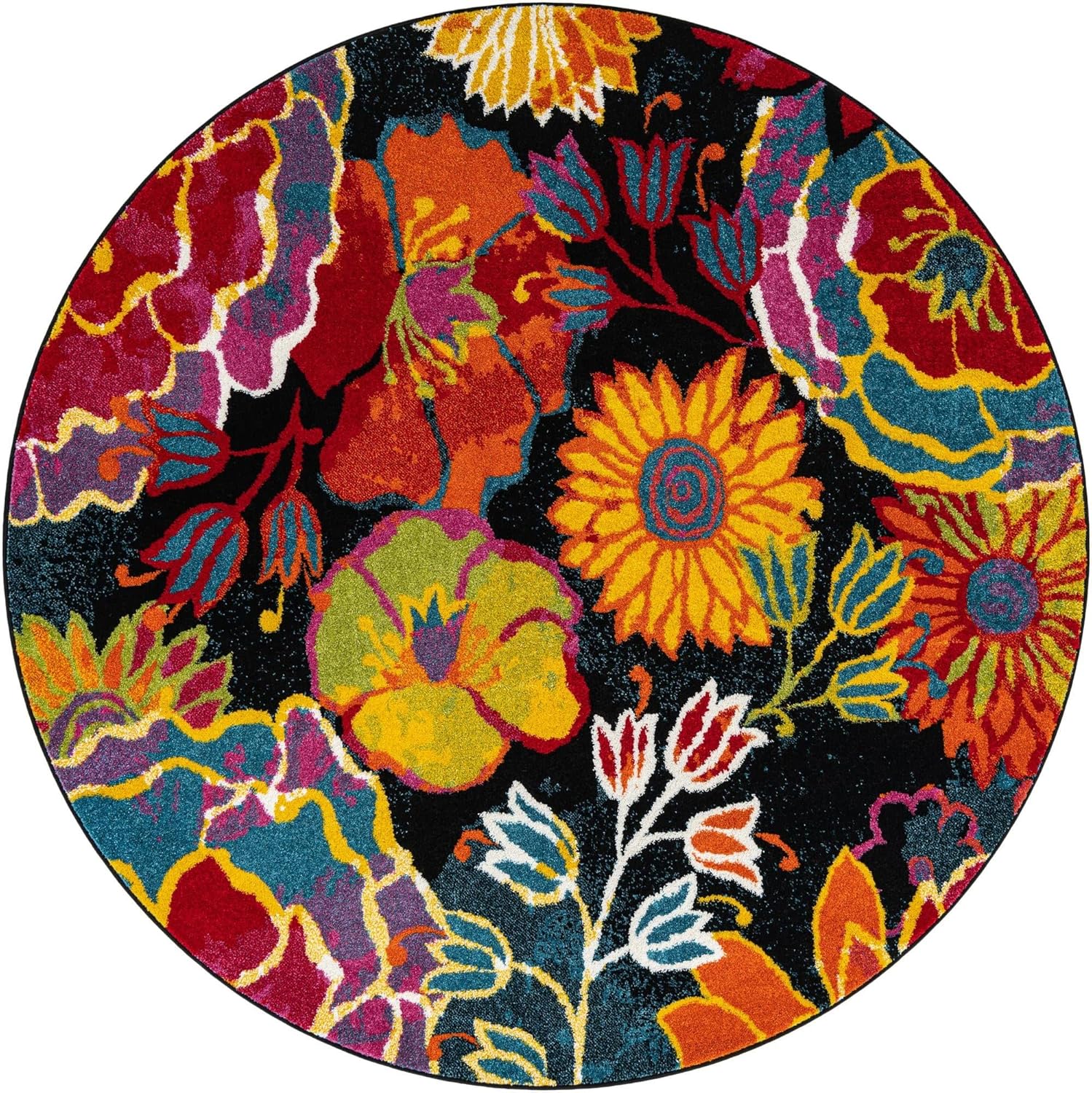 Unique Loom Lyon Collection Area Rug - Kennedy (7' 1" Round, Black/ Green)