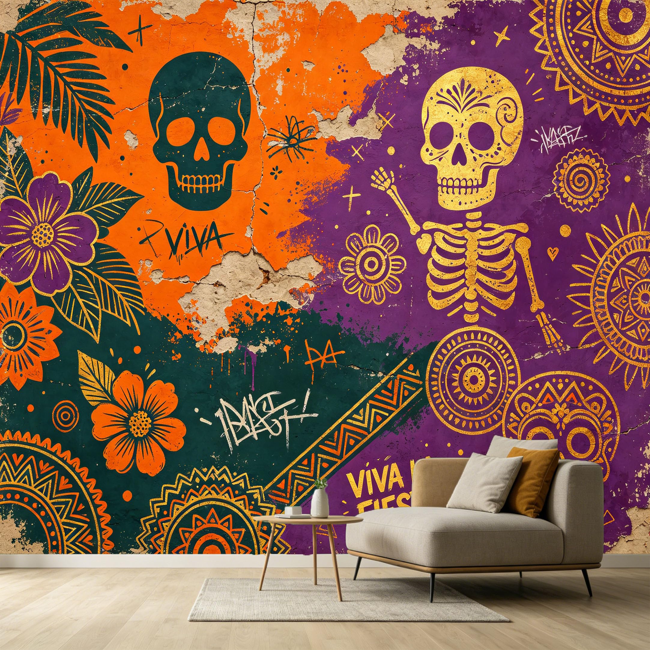 Custom Size Wall Murals Abstract Modern Contemporary Gold Skeleton Floral Pattern SelfAdhesive Wall Fabric Removable Large Wallpaper for Photo Living Room