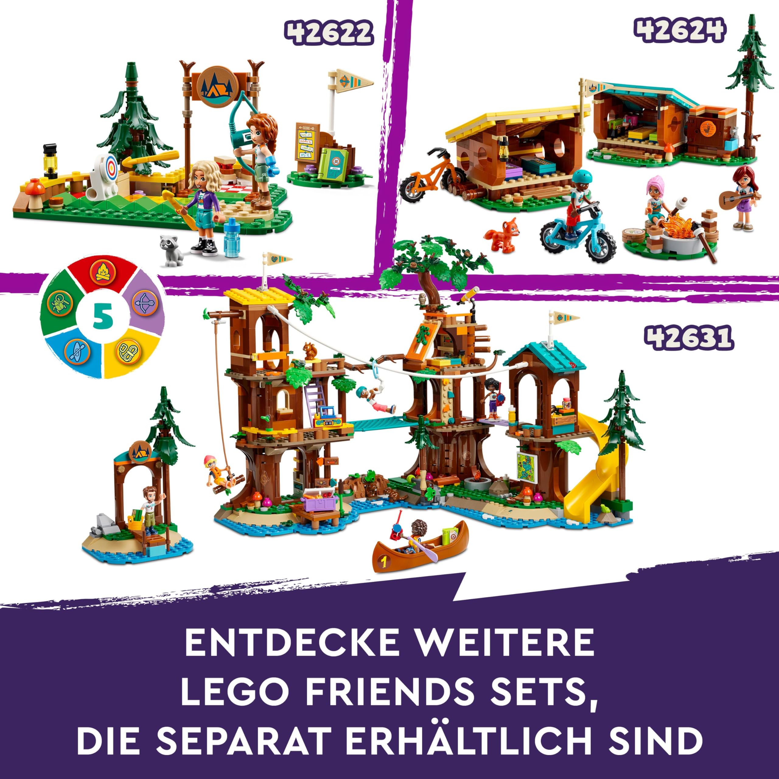 LEGO Friends Abenteuercamp mit Kayak, Bauspielzeug für Rollenspiele, Geschenkidee für Mädchen und Jungen ab 7 Jahren, Set mit 3 Spielfiguren und einem Bären, Camping-Spielzeug 42626