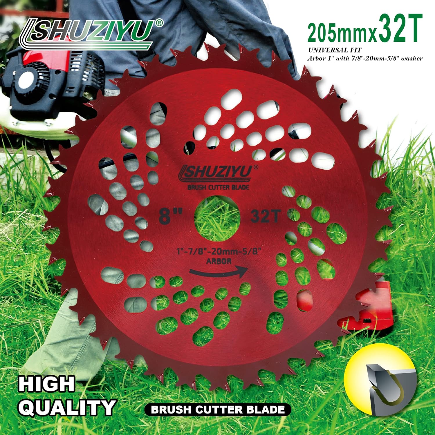 8"-32T. 1" Arbor with Washer Adapter 7/8"-20mm-5/8, Brush Cutter Blade, Trimmer Weed Blade. Suitable for All Brand of Brush Cutter image 2