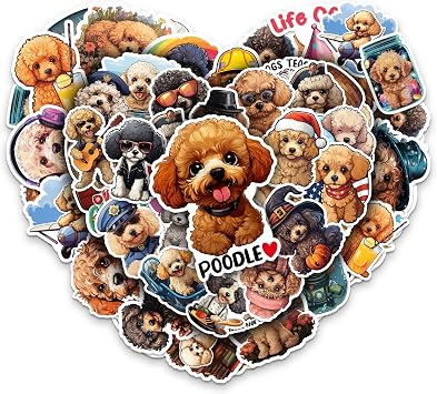 Poodle Stickers 50 Pieces Vinyl Waterproof Decal for Laptop Water Bottle Phone Car Window Bike Motorcycle Stakeboard Scrapbook Poodles Sticker Gifts for Kid Teen Adult