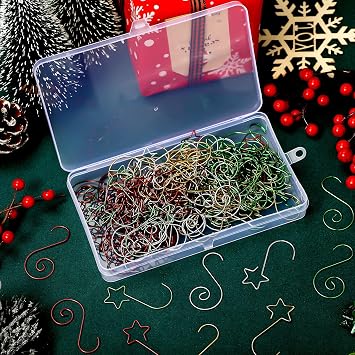 Hotop Christmas Ornament Hooks Mini Ornament Hangers Decorative Star Sharped Hooks Swirl Hanging Hook with Storage Box for Christmas Tree Decoration(Gold, Silver, Red, Green,160 Pieces)