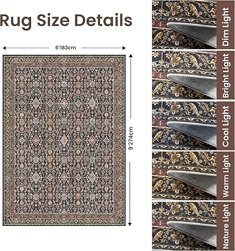 Miniatura 401 de Rugland Alfombras de área de 8 x 10, alfombra lavable resistente a las manchas, alfombras antideslizantes para sala de estar, alfombras tribales