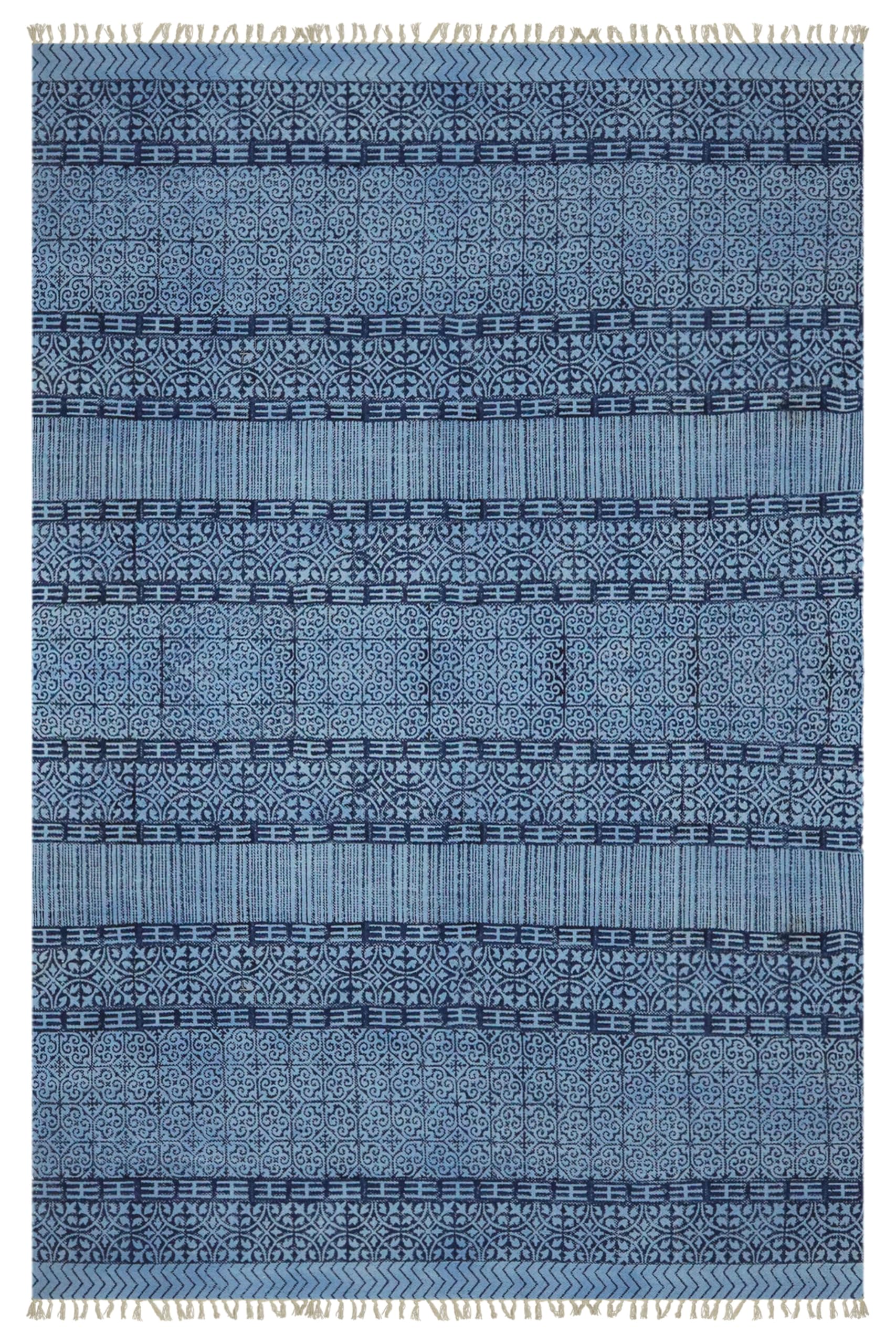 Bawełna Dhurrie 2 x 6 kilim bieżnik królewski niebieski geometryczny wzór ręcznie zmywalny chodnik 0,5 cm grubości, ręcznie robiony boho do użytku wewnątrz na zewnątrz, płaskie dywany do