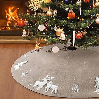 LOMOHOO Christmas Tree Skirt 36 Inches Knitted Tree Skirts Thick Rustic 3D Elk Knit Xmas Tree Skirt for Christmas Decorati...