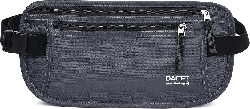 RFID Blocking Money Belt for Men Women, Slim Fanny Pack for Travel,Running,Conceal Waist Wallet for Passport Holder,Phone,CashDark Grey