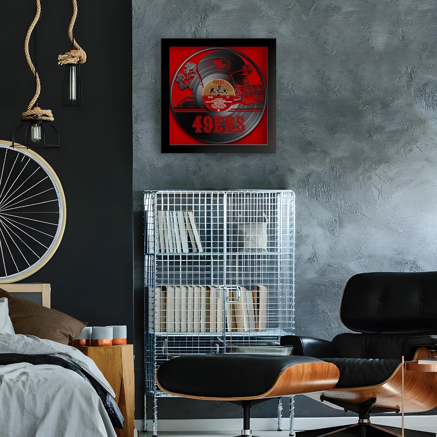 Sporticulture Football Wall Art Framed Vinyl Record Decor Print - 13X13 NFL Football Posters For Boys Bedroom & Decorations for Man Cave - San Francisco 49ers