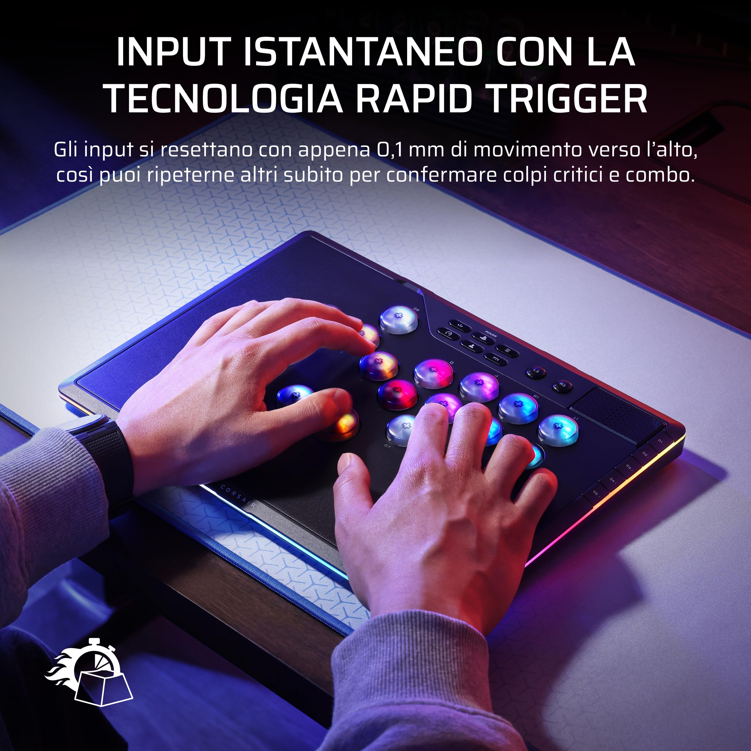 Corsair NOVABLADE PRO Controller Wireless Senza Leva 15 Tasti 1000Hz 2,4GHz SOCD MGX Hyperdrive PS5 PS4 PC
