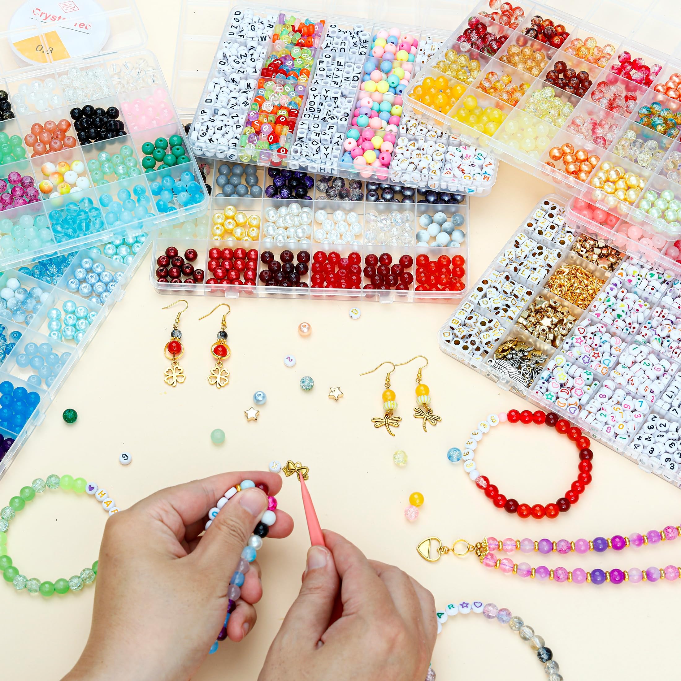 Perline in vetro da 8 mm, 120 colori, per la creazione di gioielli, kit per la creazione di braccialetti da 2574 pezzi