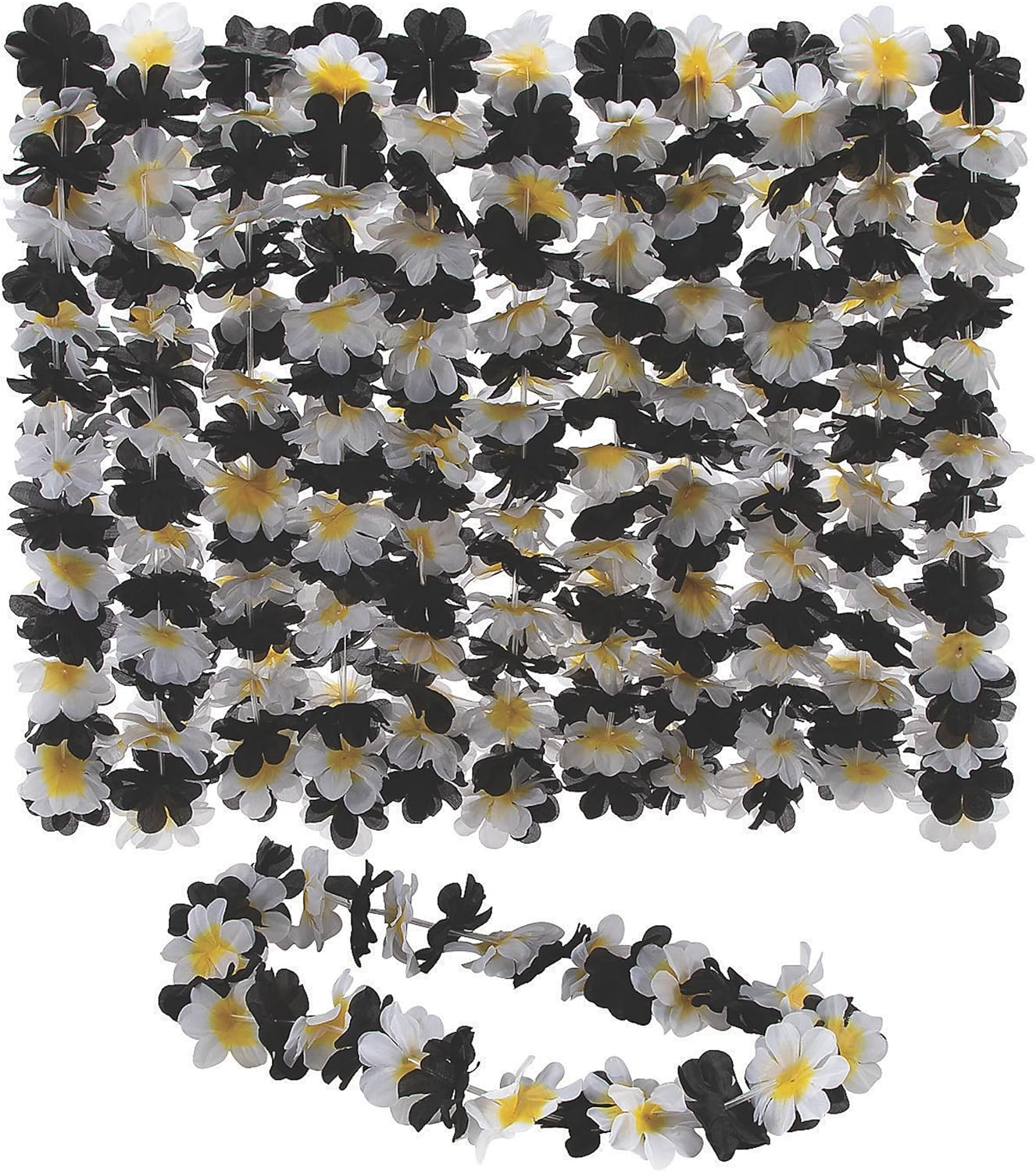 Fun Express Black & White Polyester Leis - Stylish Accessories for Parties, Events, and Celebrations - Great for Luau and Themed Occasions – 12 Pieces