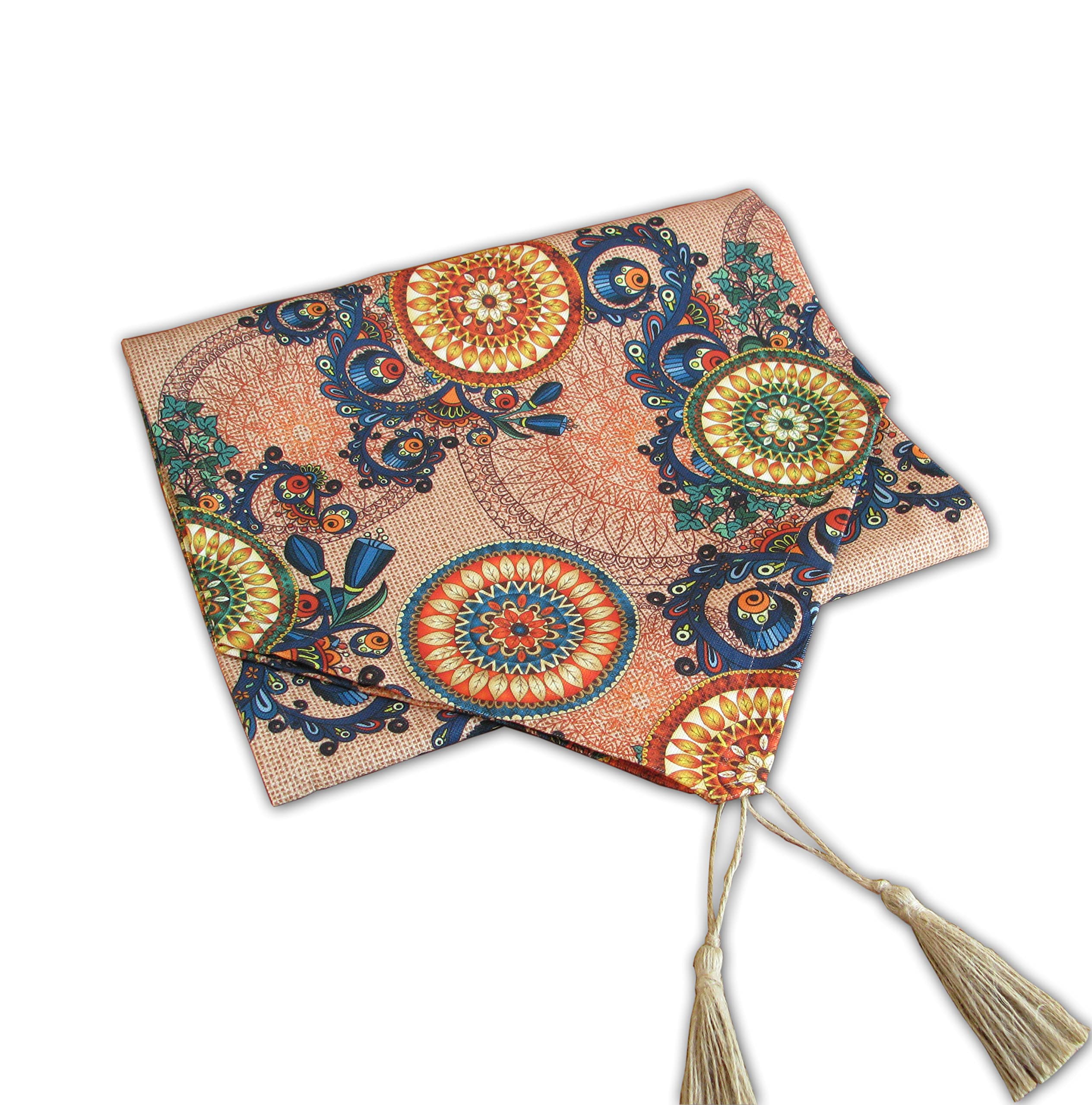 Table Runner, Authentic Flower Mexican Table Runner with Tassels, Summer Seasonal Kitchen Dining Table Decoration Farmhouse Table Runner 55''x 11.8'' Boy, Fall, Kitchen Dining Table (Mexican)