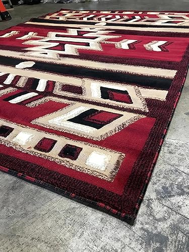Miniatura 4 de Southwest - Alfombra nativa americana roja y negra, diseño King 113 (8 pies x 10 pies 6 pulgadas)
