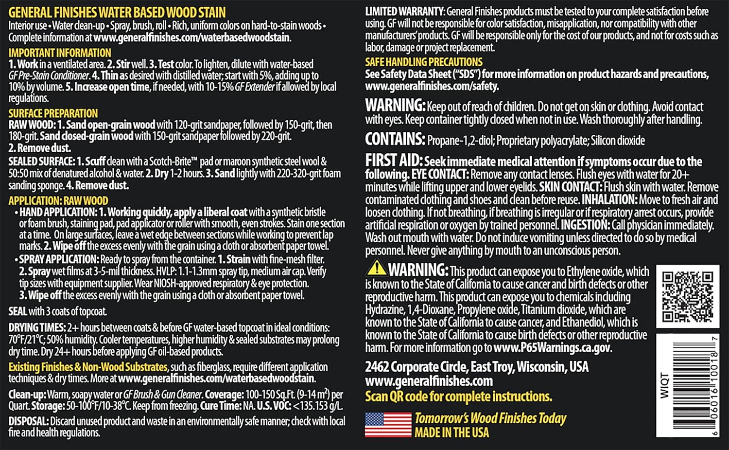 General Finishes Water Based Wood Stain, 1 Pint, Whitewash 1 Pint Whitewash