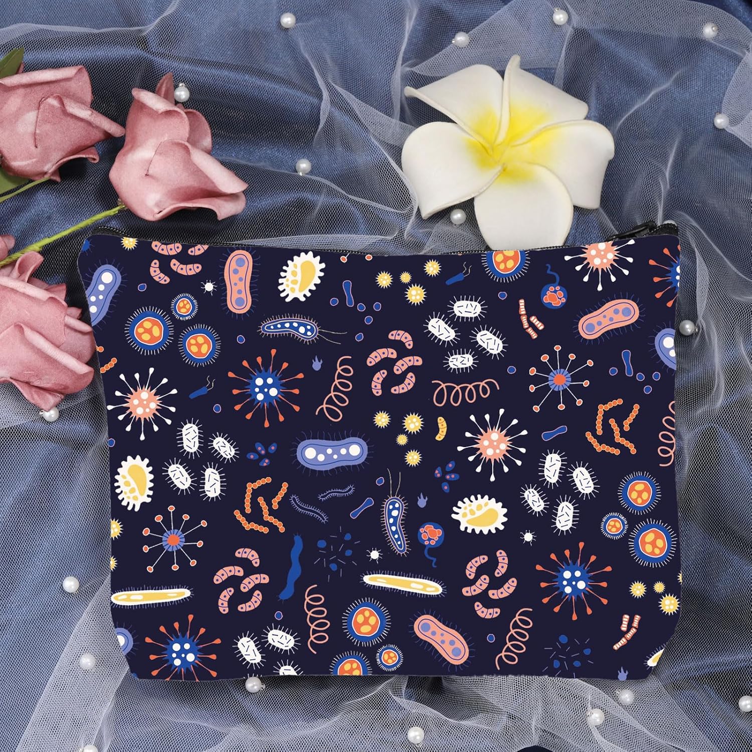 LEVLO Microbiology Bacteria Makeup Bag Science Art Biologist Reusable Book Cosmetic Bag Gift for Teacher (Microbiology) - Image 3