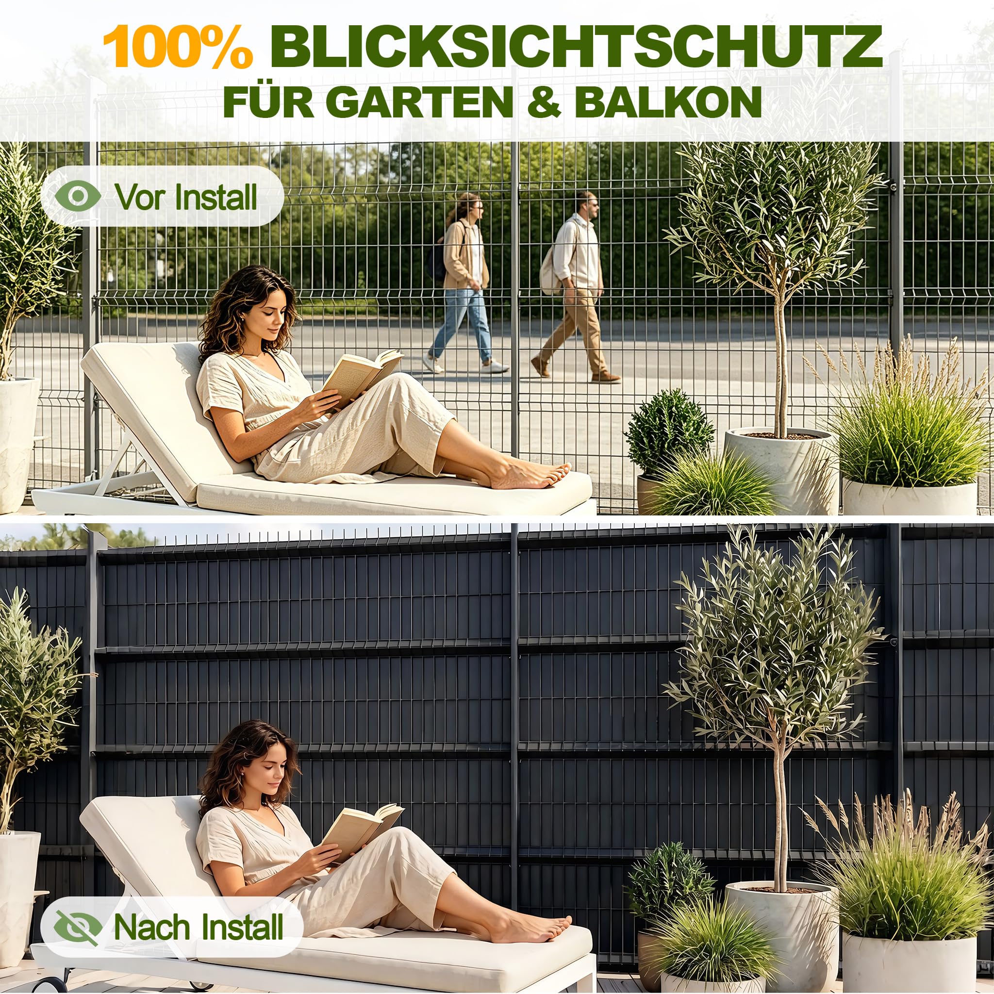 YRHome 35m Bandes de Protection visuelle PVC 4,7cm 1,64㎡ pour Grillage Double Fil, résistant UV & intempéries, occultant Jardin Balcon terrasse, 50 Clips de Fixation Inclus, Anthracite