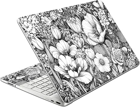 Laptop Skin Decal HP 15.6" - Black White Botanical, Laptop Cover Sticker, No Cutting Required, No Bubble, Waterproof, Scratch Resistant - Including Wide Screen and Wrist Pad