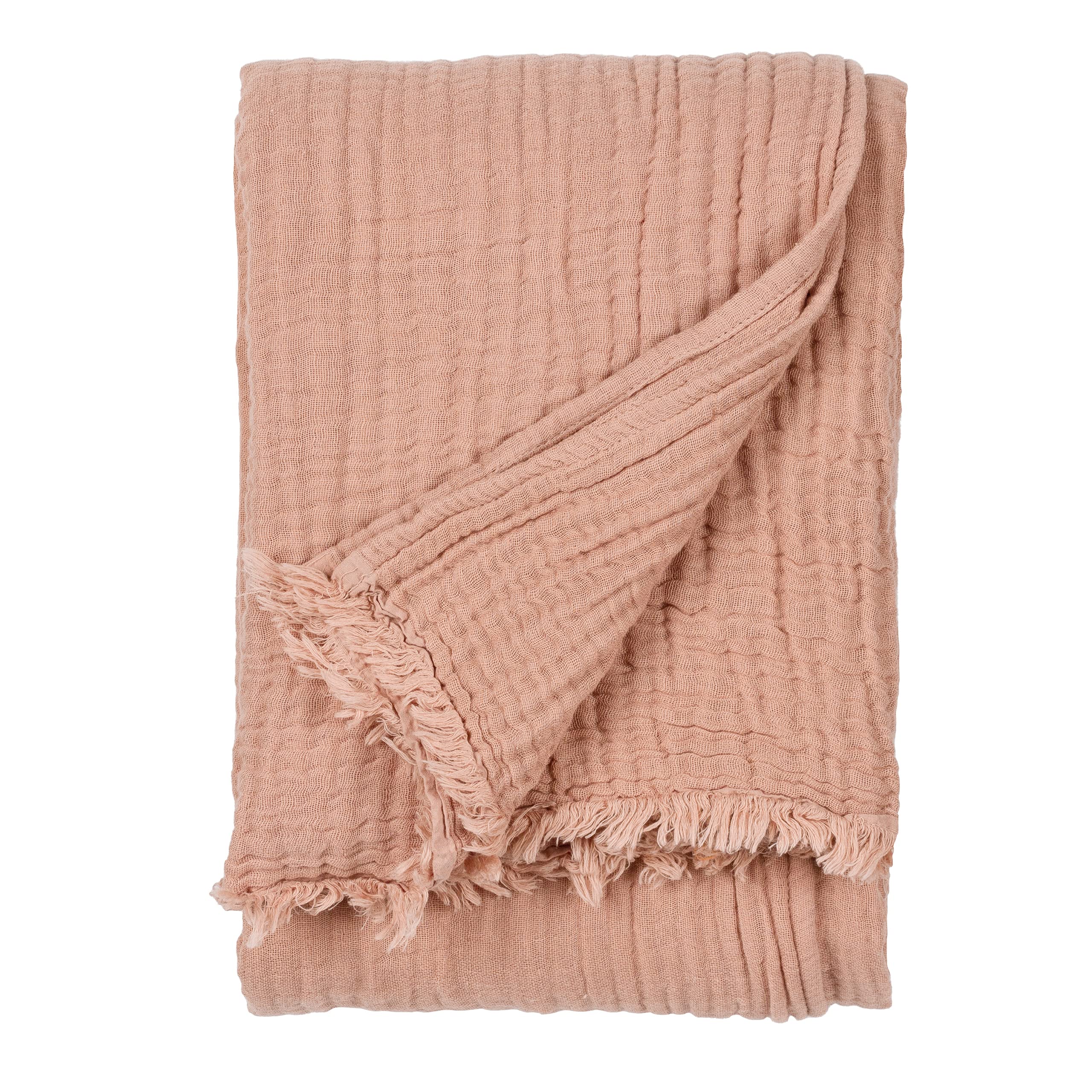 Yard furn Lark Cotton Muslin Throw – Soft Crinkle Texture Blanket (Pink Clay – 240x260cm)