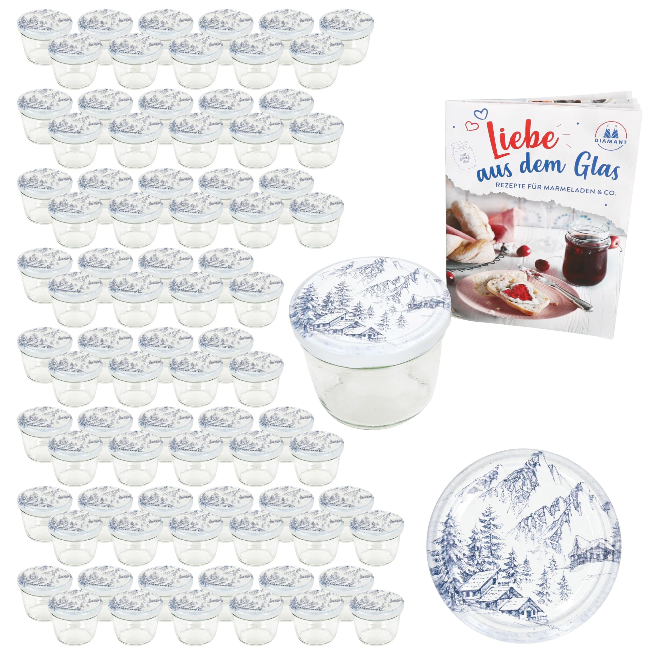 MamboCat Lot de 100 bocaux en verre de 230 ml avec couvercle à visser Alpen I Bocaux de conservation + 82 couvercles avec recette de sucre diamant I Bocaux de conservation et stérilisation