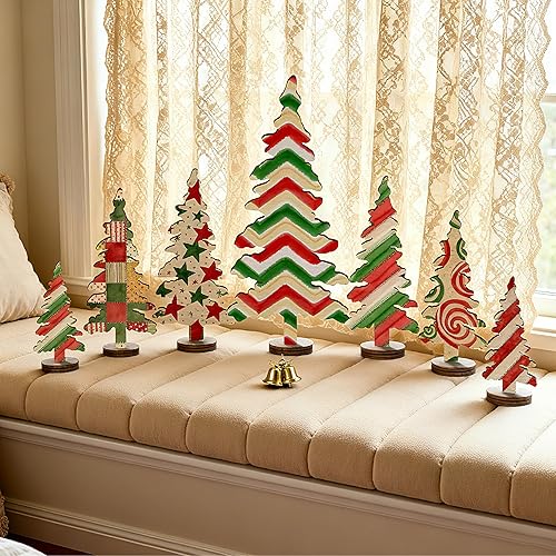 Miniatura 4 de Decoraciones de Navidad para interiores, 7 piezas, letrero de madera para árbol de Navidad (A01)
