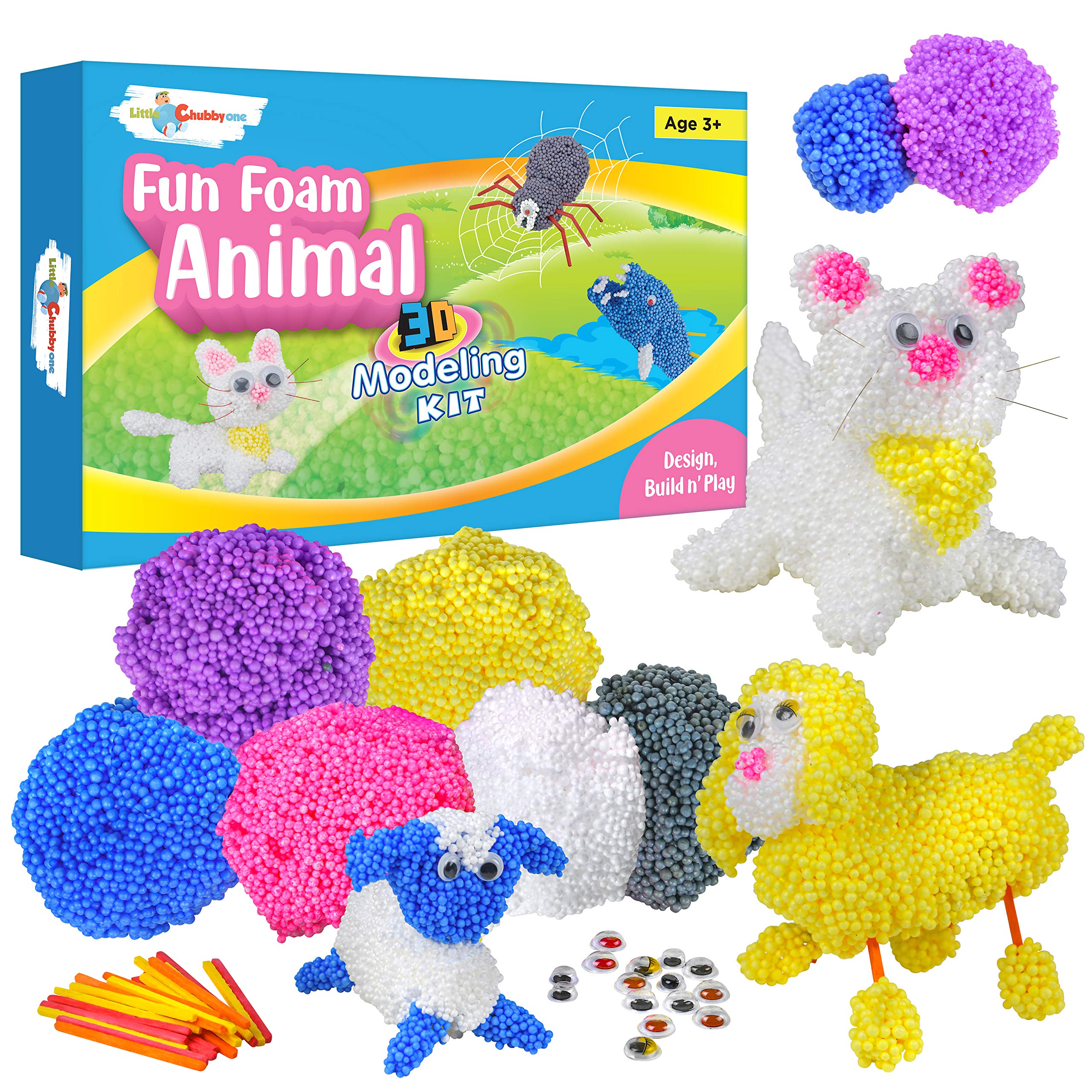 LITTLE CHUBBY ONE Fun Foam Animal 3D Modeling Kit - Fun and Educational DIY Toy for Kids for Girls and Boys - Ideas for Children Activities Age 2 3 4 5 6 7 8 9 10