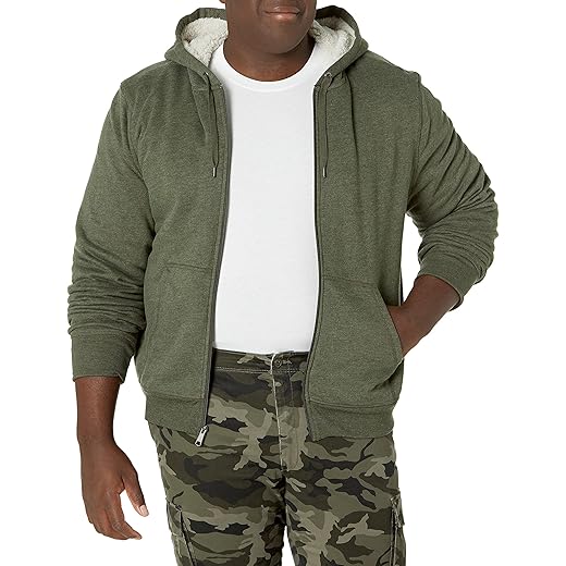 Amazon Essentials Men's Sherpa-Lined Full-Zip Hooded Fleece Sweatshirt, Olive, Medium