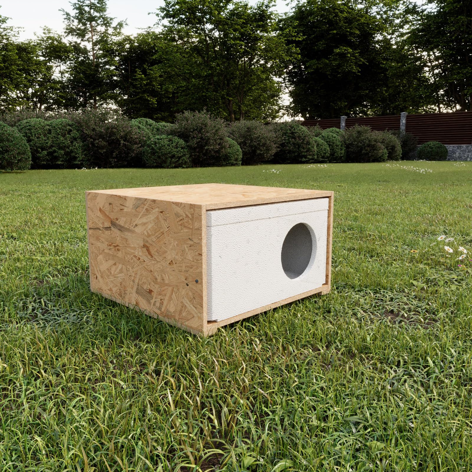 QLS Katzenhaus aus Styropor mit OSB Verkleidung 43 x 41 cm Natur
