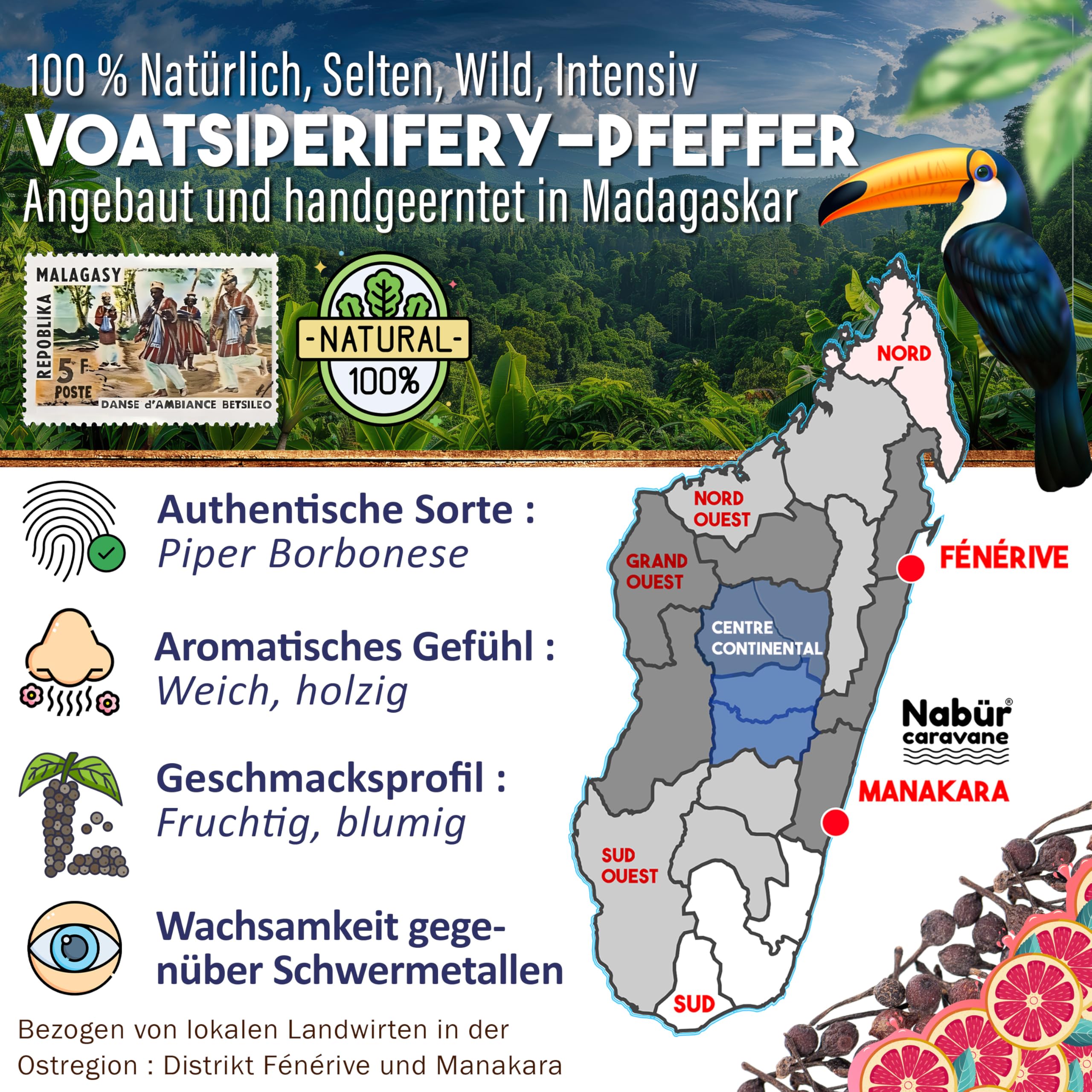 Nabür, 200 g Wilder Pfeffer Voatsiperifery-Pfeffer aus Madagaskar, Gourmet, wilder Madagaskar-Pfeffer