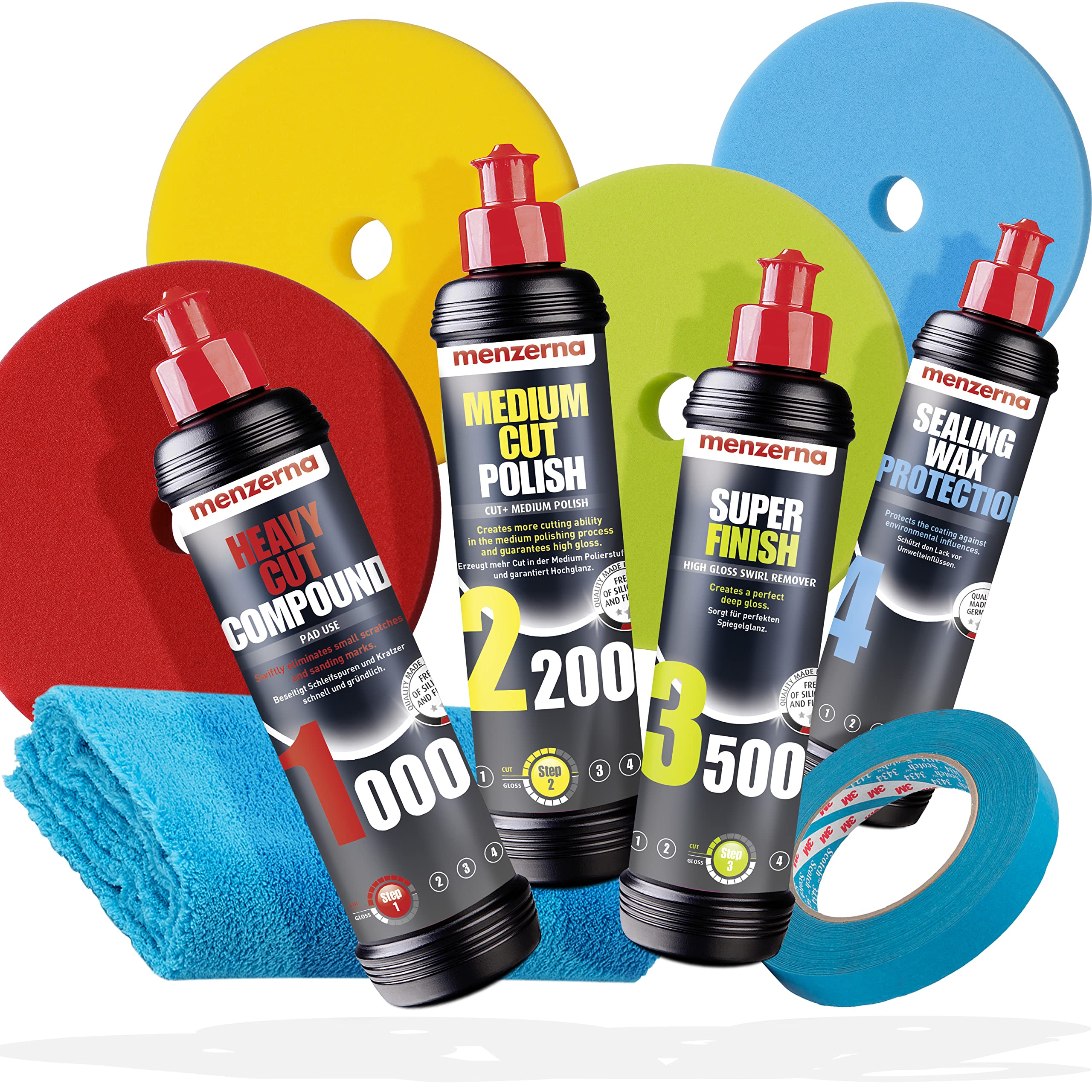 detailmate DELUXE Polier Set - menzerna Polituren passend für SPTA 125mm Exzenter Poliermaschine 15mm 750W DA502 DAPSET-EU, Akku Polierer 20V CODDAP LD502, Rotation Schleifmaschine 1200 Watt SPTA0020