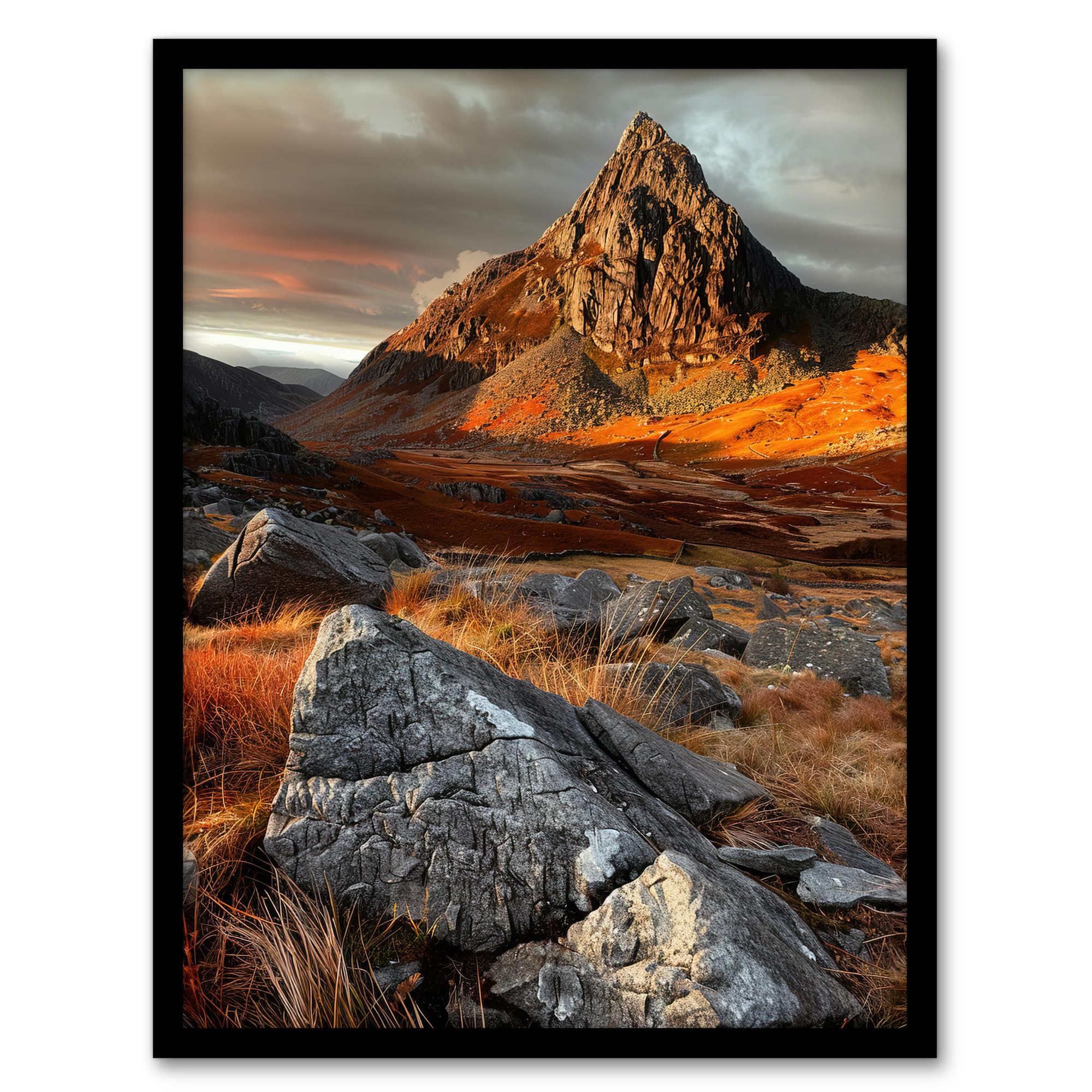 Artery8 Tryfan Mountain Summit Sunset Wales Snowdonia Living Room Artwork Framed Wall Art Print A4