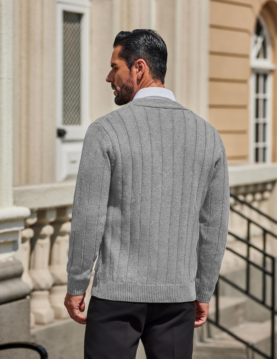 COOFANDY Men's Cardigan Sweater Cable Knit V Neck Button up Sweaters Ribbed Cardigan Sweater with Pockets - Image 3