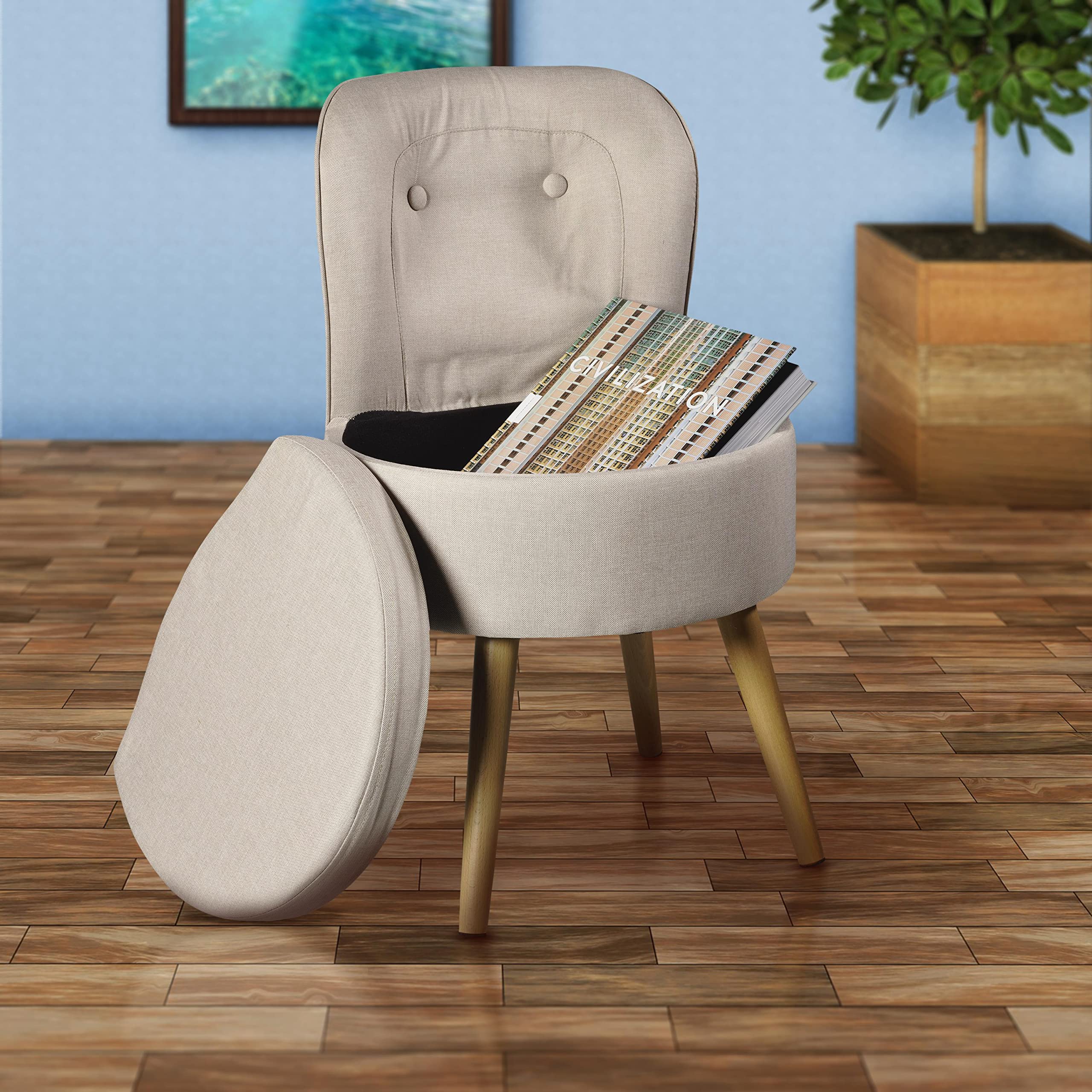 Echtwerk Poltrona imbottita "Vince", sedia con schienale alto, morbida imbottitura in gommapiuma, piedi in legno, 42 x 42 x 71 cm, 6,2 kg, colore: crema
