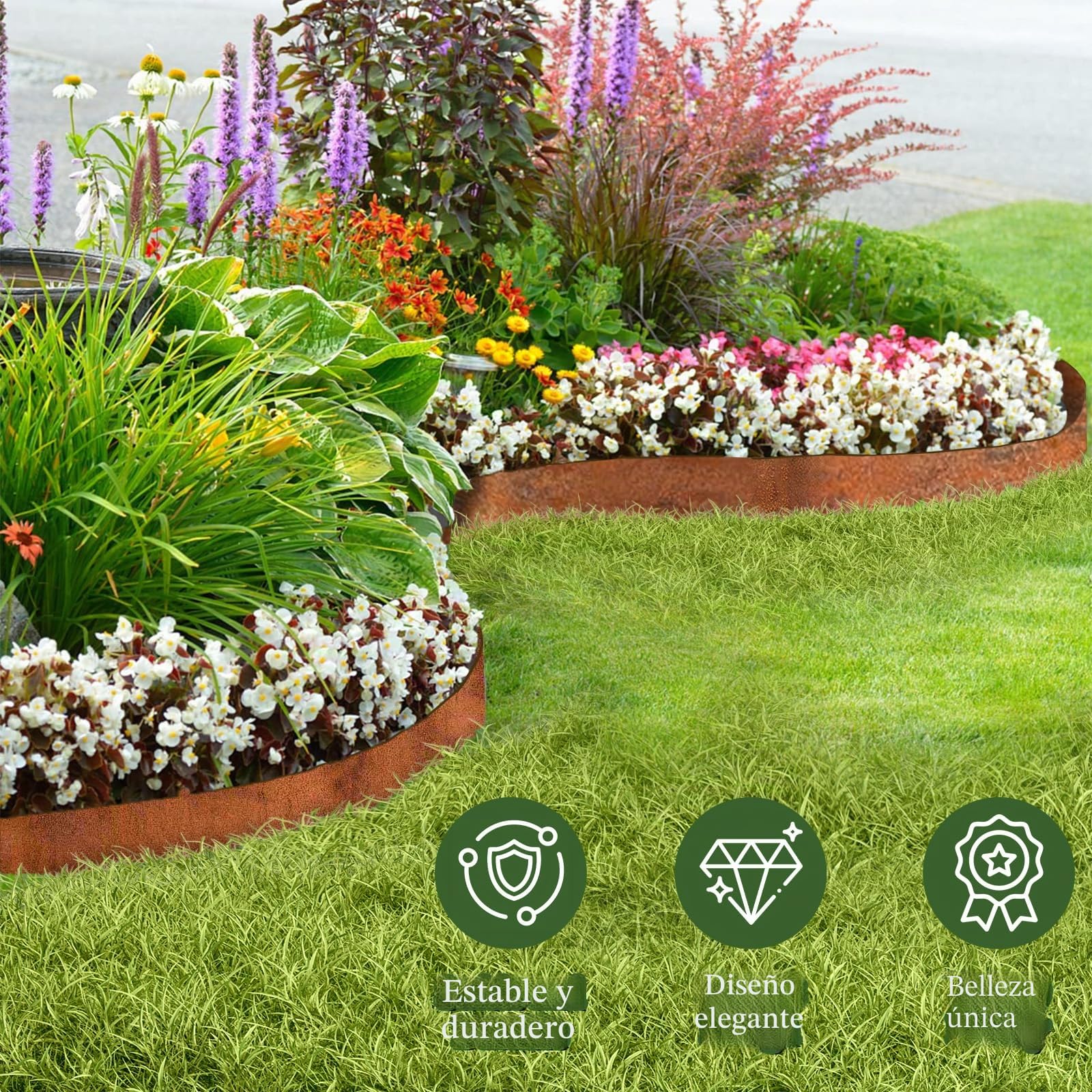Bordura Acero Corten 5 M - Bordura Jardin Exterior Metálica de 14 cm de Altura, Metal con Aspecto Oxidado, para Delimitar Parterres, Caminos, Árboles, Jardines, Incluye 1 par de Guantes