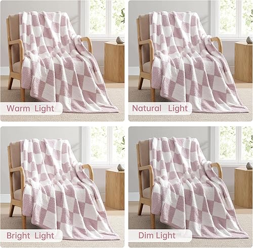 Miniatura 6 de Manta a cuadros para sofá, cama, sofá, manta reversible de microfibra suave, acogedora y cálida, manta ligera y mullida de felpa para decoración del