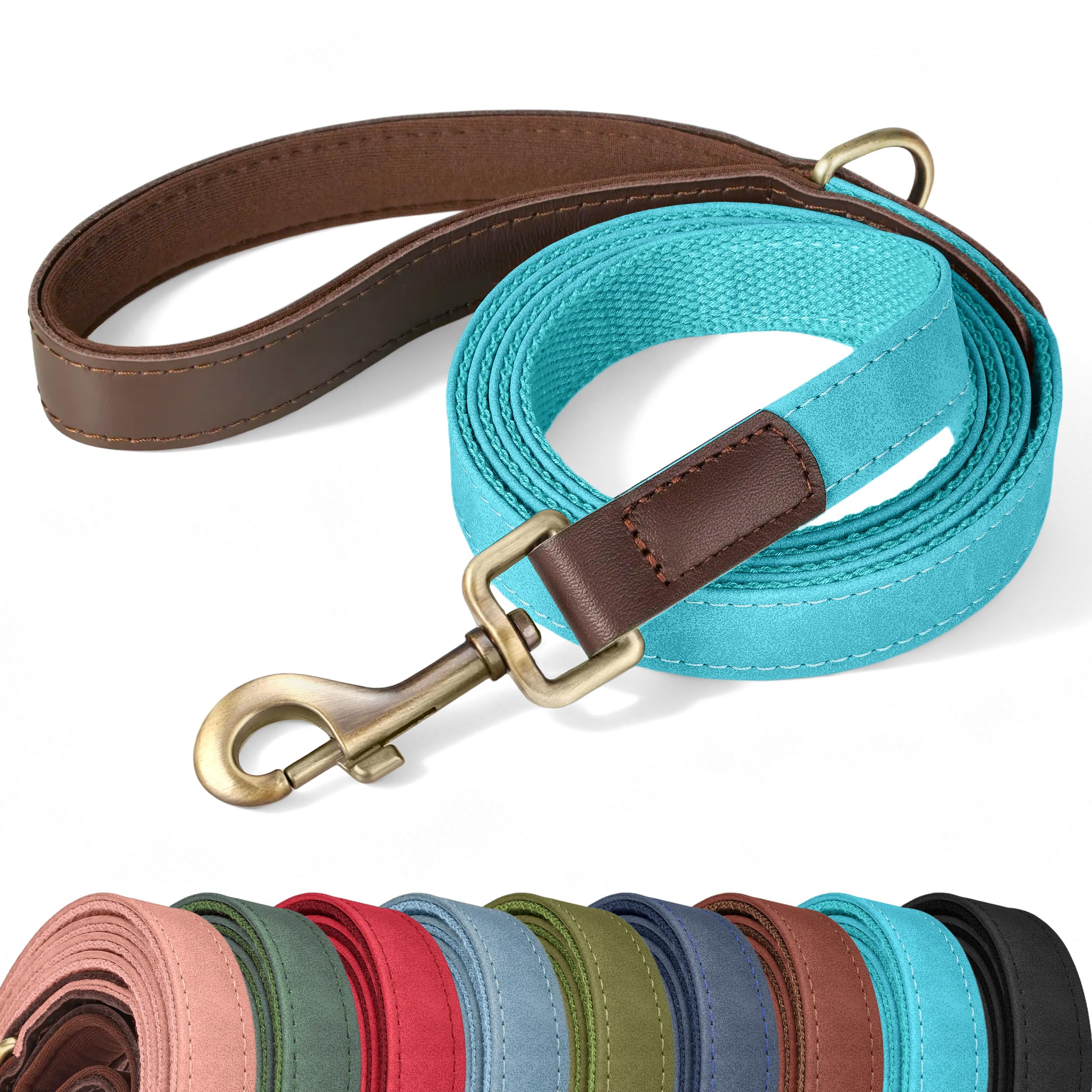 Didog PU Leather Dog Leash for Medium Dogs, 5ft Padded Handle, Light Blue