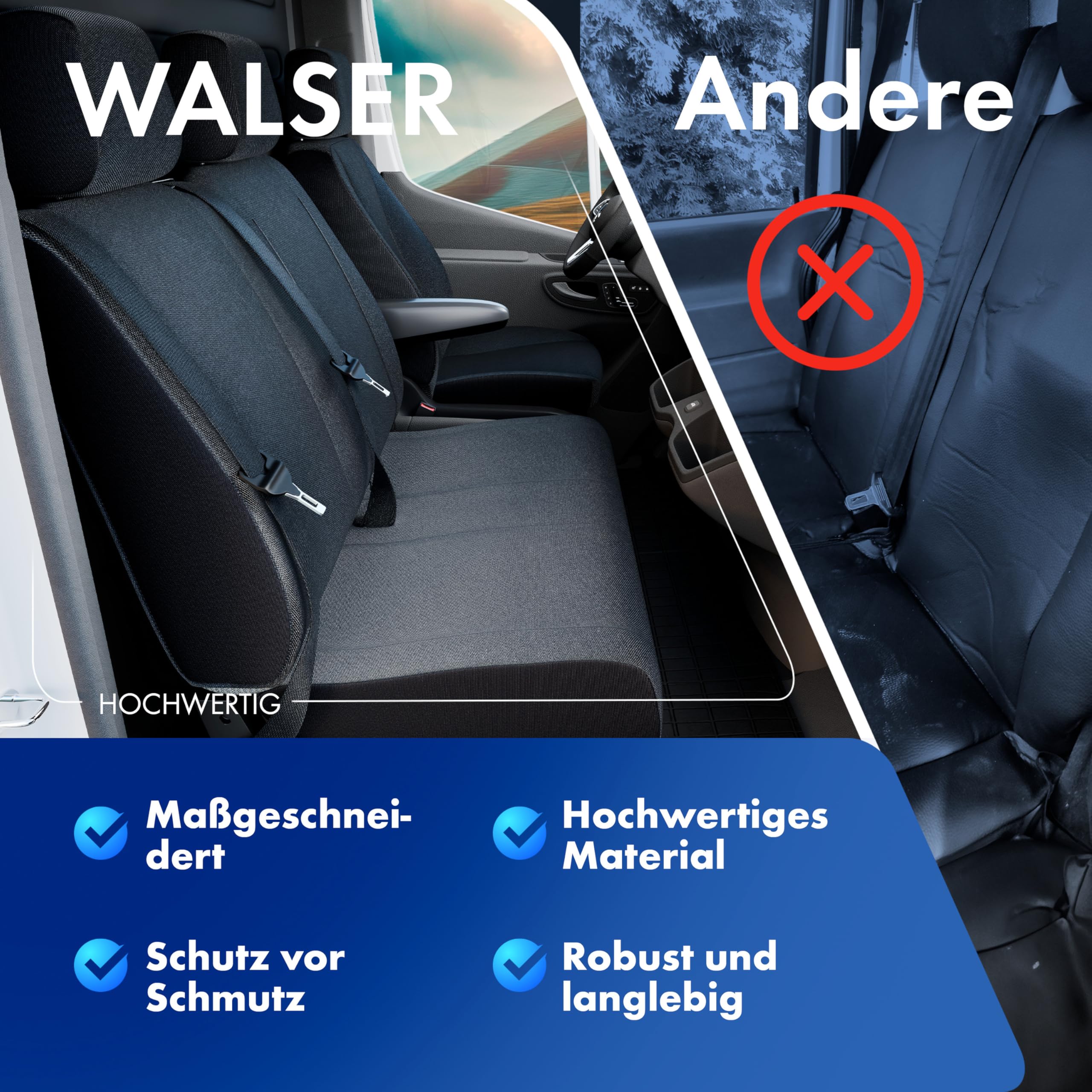 Walser Transporter pokrowce na siedzenia samochodowe do Mercedes-Benz Viano/Vito, pojedyncze/podwójne, pokrowce na siedzenia z materiału, ochraniacze na siedzenia, zestaw do vanów