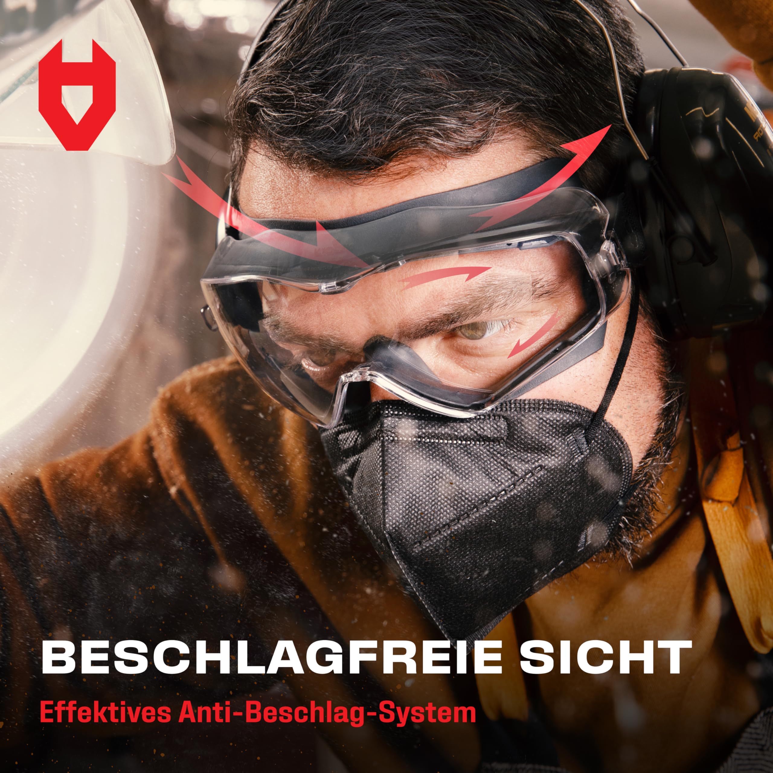 NoCry Schutzbrille für Brillenträger - Arbeitsschutzbrille kratzfest und beschlagfrei mit durchsichtigen Panorama Gläsern, ANSI Z87.1 zertifizierte Sicherheitsbrille