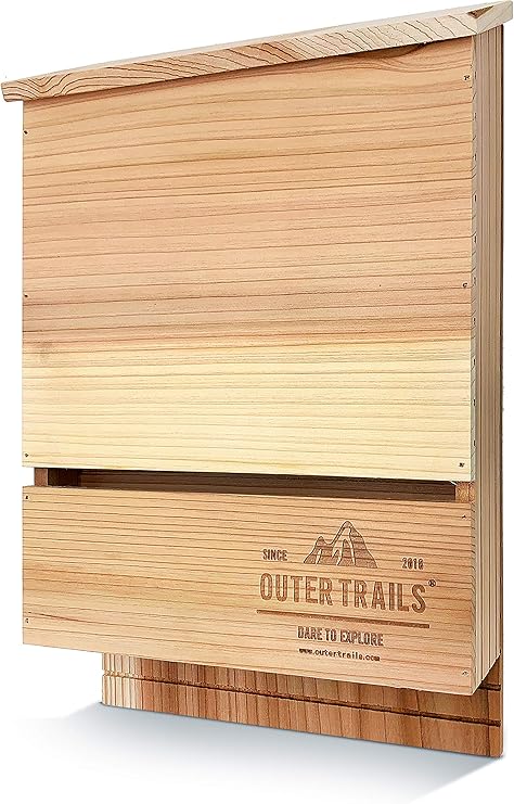 Bat House Outdoor Bat Habitat, Natural Cedar Wood, 2 Chamber
